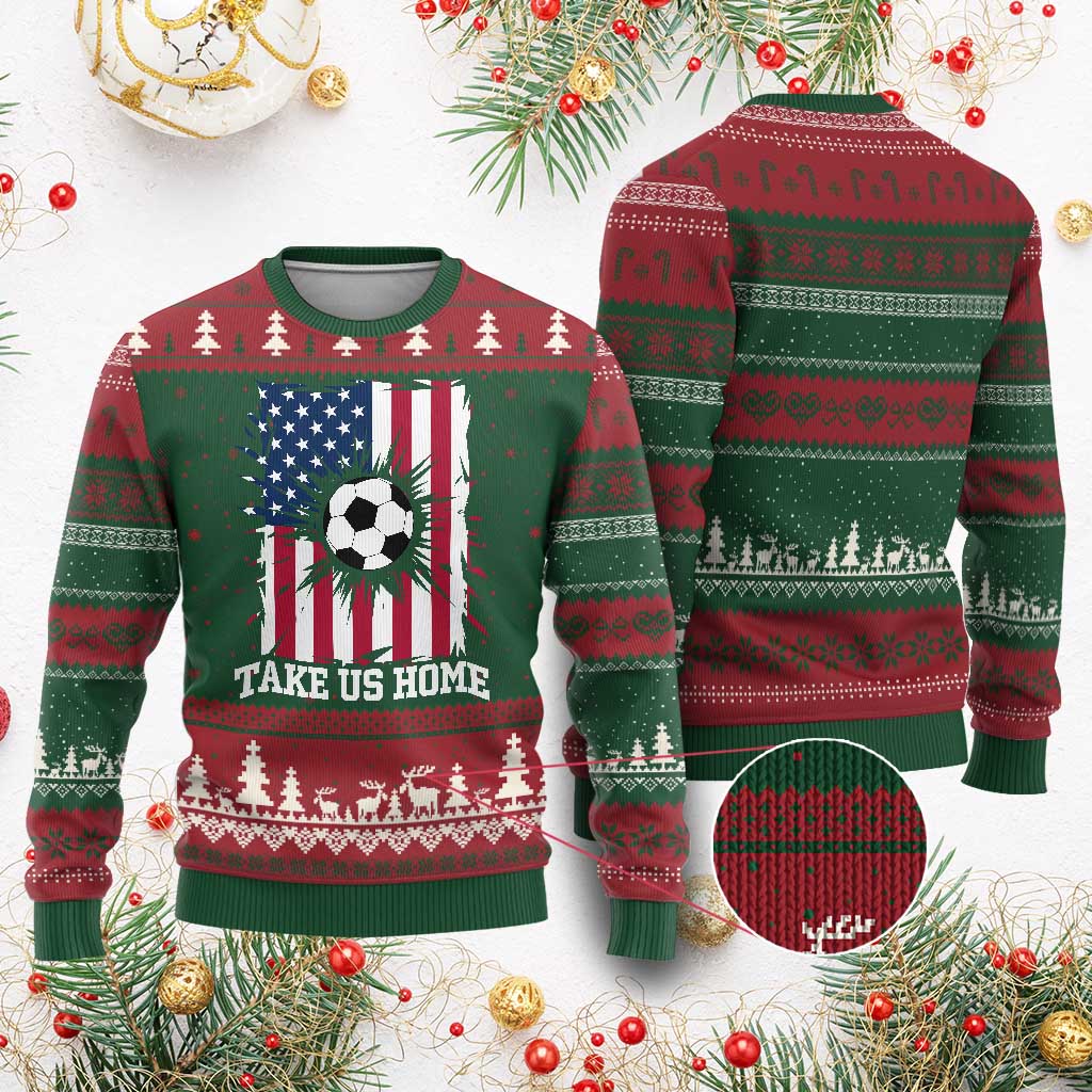 USA Soccer Game Day Ugly Christmas Sweater Take Us Home TS12 Red Green Print Your Wear