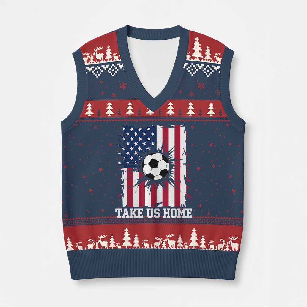 USA Soccer Game Day V-Neck Knit Sweater Vest Take Us Home TS12 Navy Red Print Your Wear