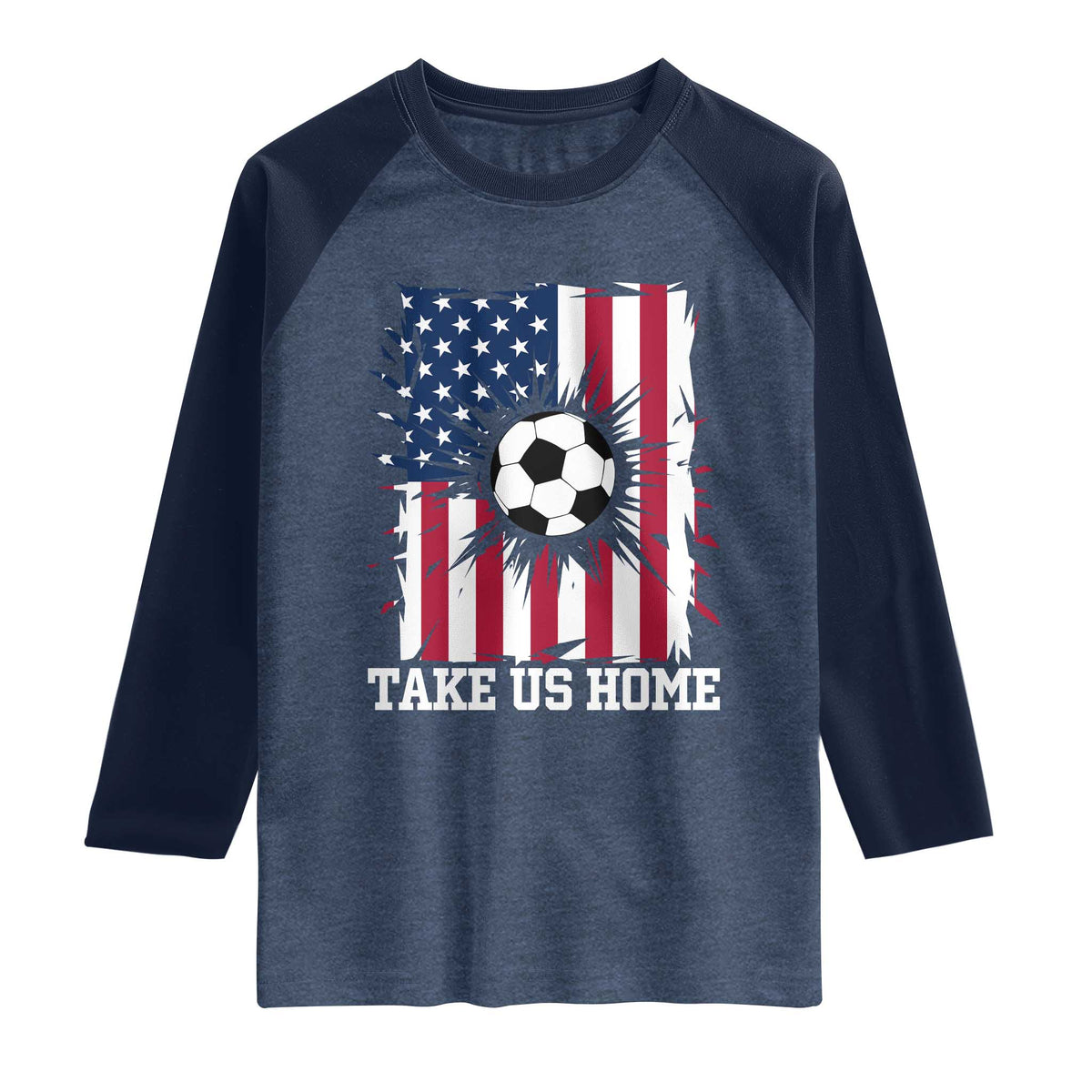 USA Soccer Game Day Raglan Shirt Take Us Home TS12 Heather Denim Navy Print Your Wear