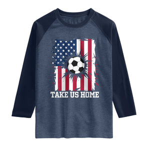 USA Soccer Game Day Raglan Shirt Take Us Home TS12 Heather Denim Navy Print Your Wear