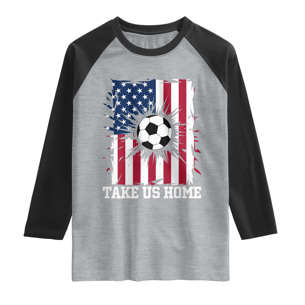 USA Soccer Game Day Raglan Shirt Take Us Home TS12 Heather Gray Black Print Your Wear
