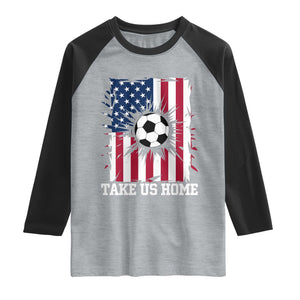 USA Soccer Game Day Raglan Shirt Take Us Home TS12 Heather Gray Black Print Your Wear