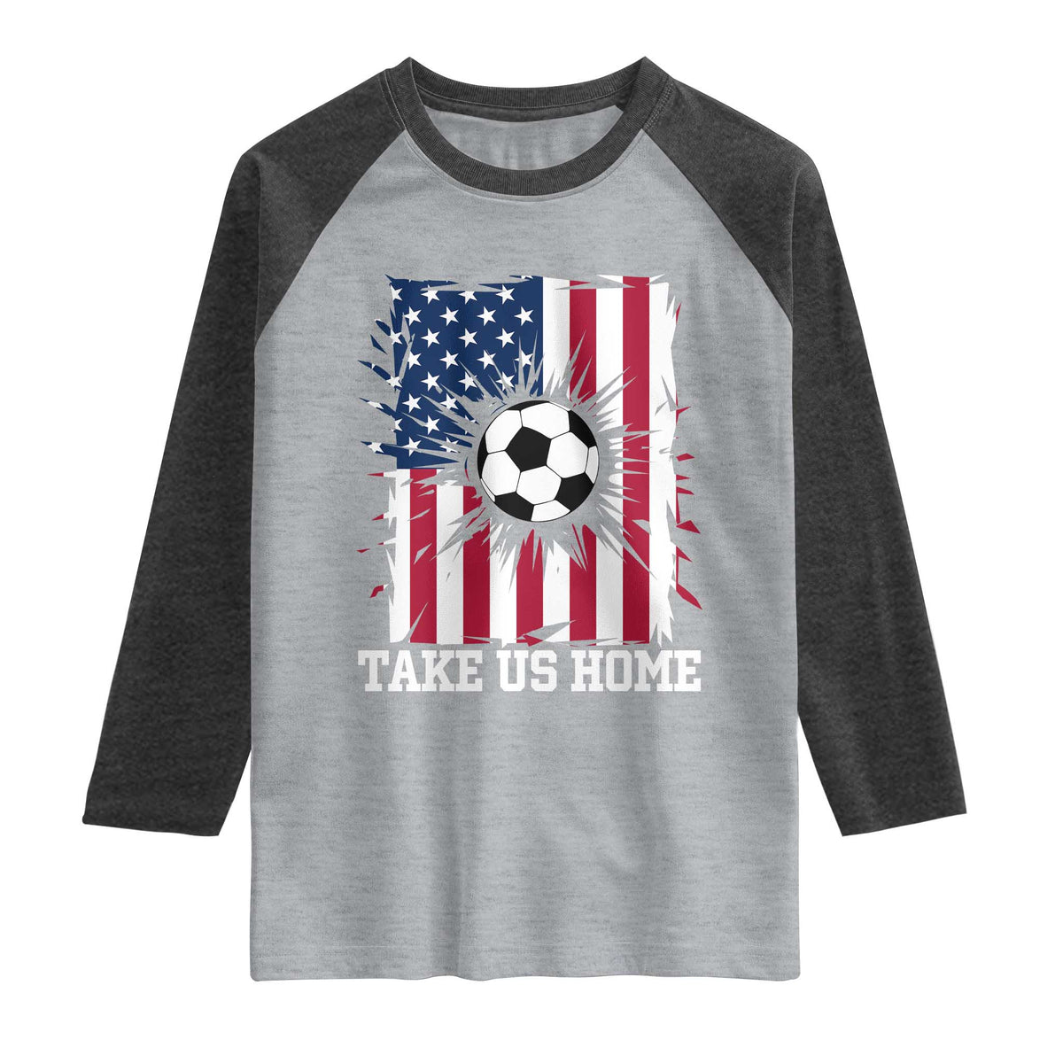 USA Soccer Game Day Raglan Shirt Take Us Home TS12 Heather Gray Heather Charcoal Print Your Wear
