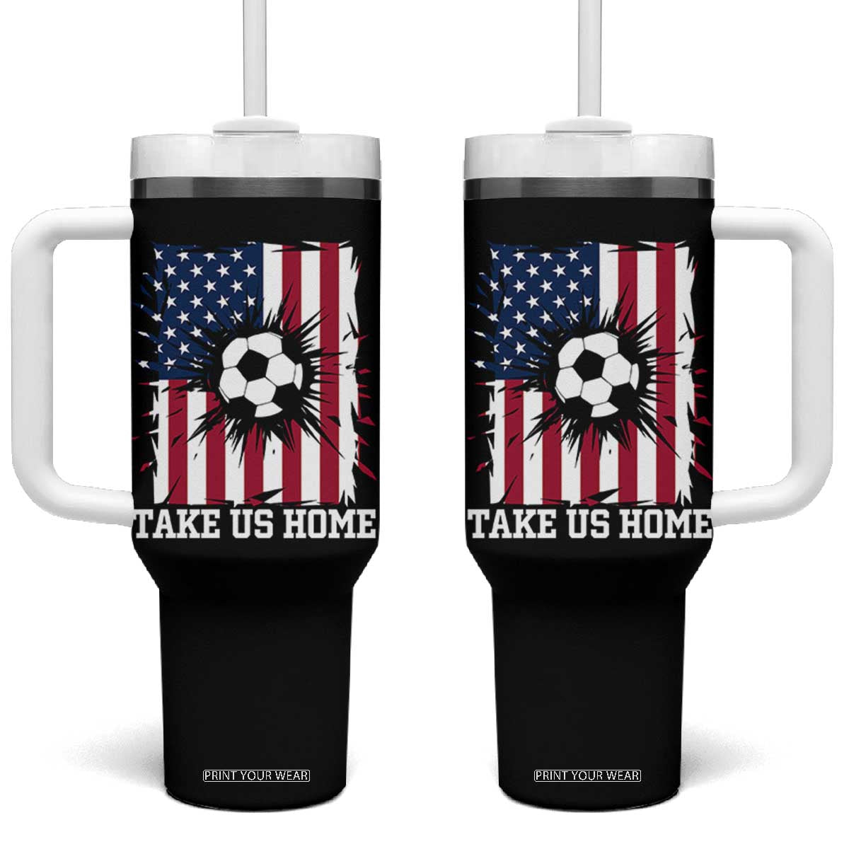 USA Soccer Game Day Tumbler With Handle Take Us Home TS12 One Size: 40 oz Black Print Your Wear