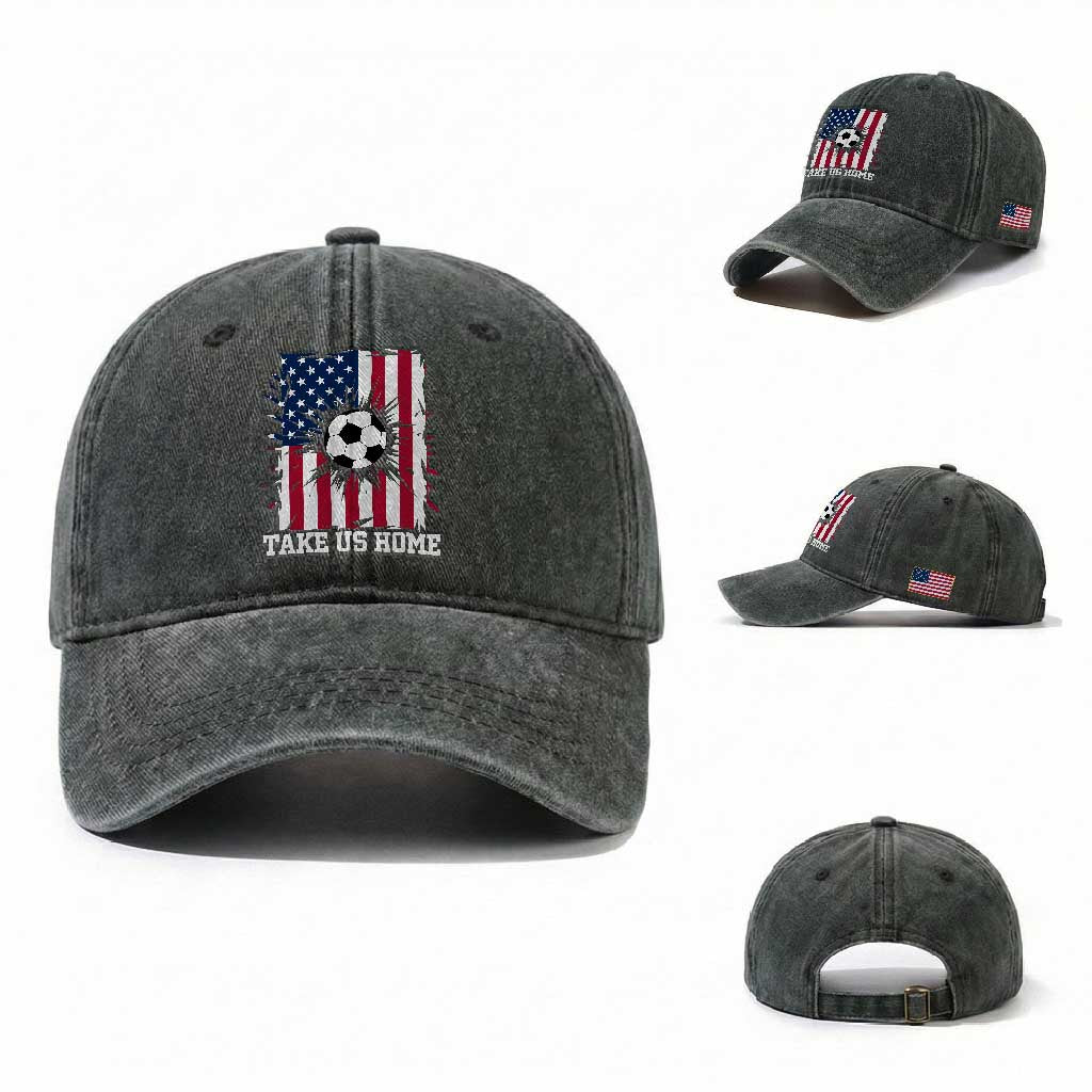 USA Soccer Game Day Washed Cotton Baseball Cap Take Us Home TS12 Washed Cap Universal Fit Dark Green Print Your Wear