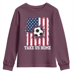 USA Soccer Game Day Youth Sweatshirt Take Us Home TS12 Maroon Print Your Wear