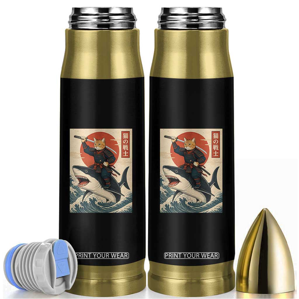 Funny Samurai Cat Riding Shark Bullet Tumbler Vintage Japanese Ukiyoe TS12 Black Print Your Wear