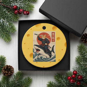 Funny Samurai Cat Riding Shark Ceramic Ornament Vintage Japanese Ukiyoe