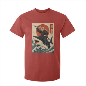 Funny Samurai Cat Riding Shark T Shirt For Kid Vintage Japanese Ukiyoe