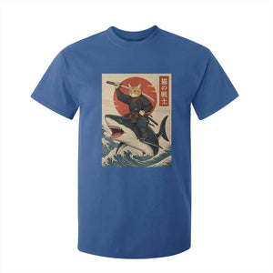 Funny Samurai Cat Riding Shark T Shirt For Kid Vintage Japanese Ukiyoe