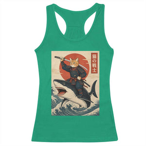 Funny Samurai Cat Riding Shark Racerback Tank Top Vintage Japanese Ukiyoe
