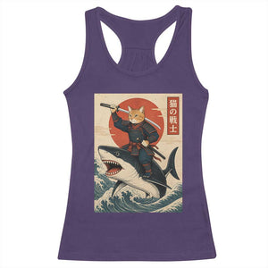 Funny Samurai Cat Riding Shark Racerback Tank Top Vintage Japanese Ukiyoe