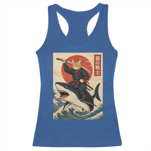 Funny Samurai Cat Riding Shark Racerback Tank Top Vintage Japanese Ukiyoe
