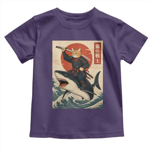 Funny Samurai Cat Riding Shark Toddler T Shirt Vintage Japanese Ukiyoe