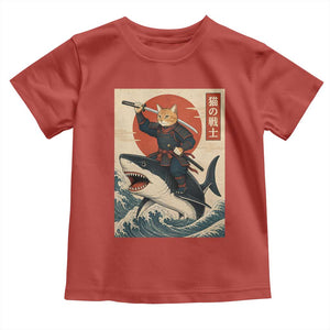 Funny Samurai Cat Riding Shark Toddler T Shirt Vintage Japanese Ukiyoe