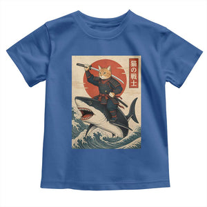 Funny Samurai Cat Riding Shark Toddler T Shirt Vintage Japanese Ukiyoe