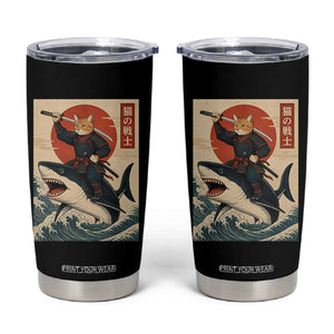 Funny Samurai Cat Riding Shark Tumbler Cup Vintage Japanese Ukiyoe