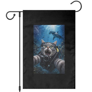 Funny Scuba Diving Cat Selfie With Hammerhead Shark Garden Flag