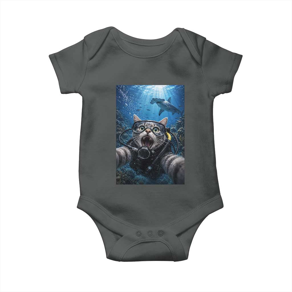 Funny Scuba Diving Cat Selfie With Hammerhead Shark Baby Onesie