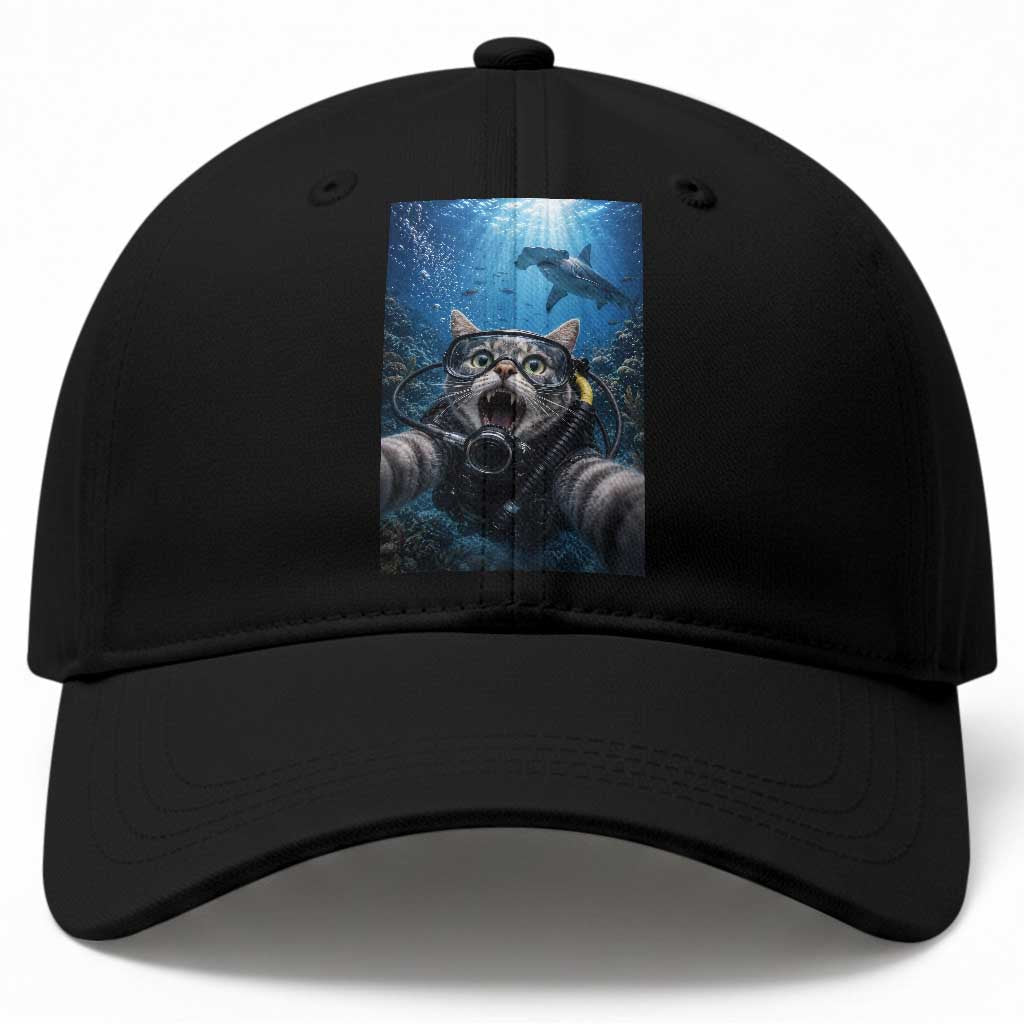 Funny Scuba Diving Cat Selfie With Hammerhead Shark Baseball Cap TS12 Print Your Wear