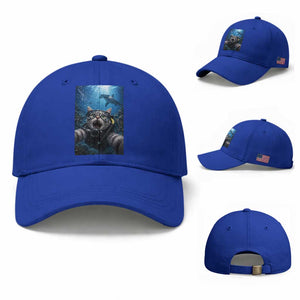 Funny Scuba Diving Cat Selfie With Hammerhead Shark Baseball Cap