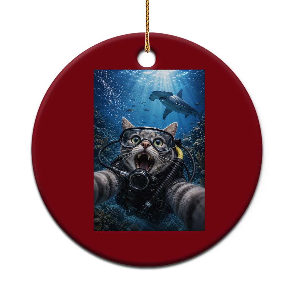 Funny Scuba Diving Cat Selfie With Hammerhead Shark Ceramic Ornament TS12 1pc Red Print Your Wear
