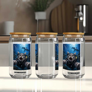 Funny Scuba Diving Cat Selfie With Hammerhead Shark Glass Can