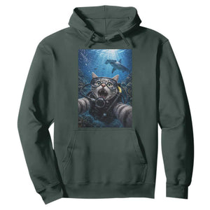 Funny Scuba Diving Cat Selfie With Hammerhead Shark Hoodie
