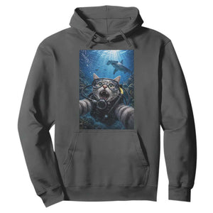 Funny Scuba Diving Cat Selfie With Hammerhead Shark Hoodie