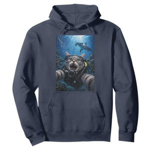 Funny Scuba Diving Cat Selfie With Hammerhead Shark Hoodie