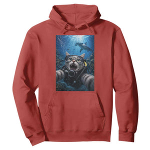 Funny Scuba Diving Cat Selfie With Hammerhead Shark Hoodie