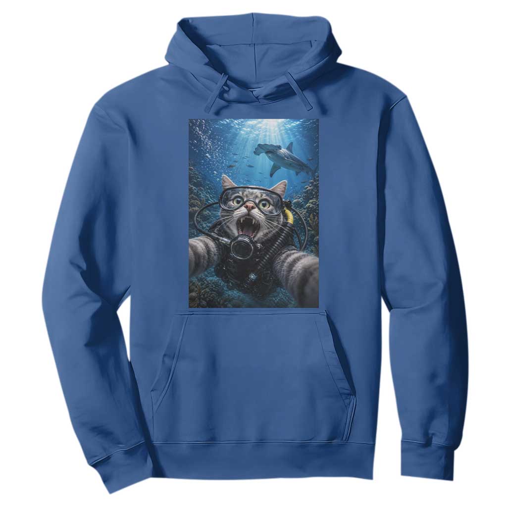 Funny Scuba Diving Cat Selfie With Hammerhead Shark Hoodie