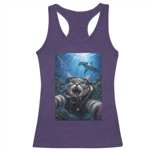 Funny Scuba Diving Cat Selfie With Hammerhead Shark Racerback Tank Top