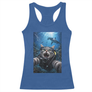 Funny Scuba Diving Cat Selfie With Hammerhead Shark Racerback Tank Top
