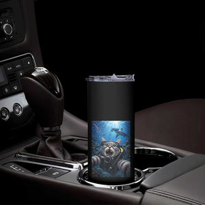Funny Scuba Diving Cat Selfie With Hammerhead Shark Skinny Tumbler