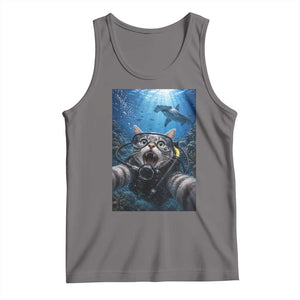 Funny Scuba Diving Cat Selfie With Hammerhead Shark Tank Top