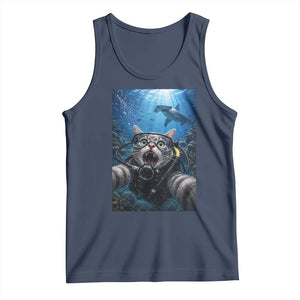 Funny Scuba Diving Cat Selfie With Hammerhead Shark Tank Top