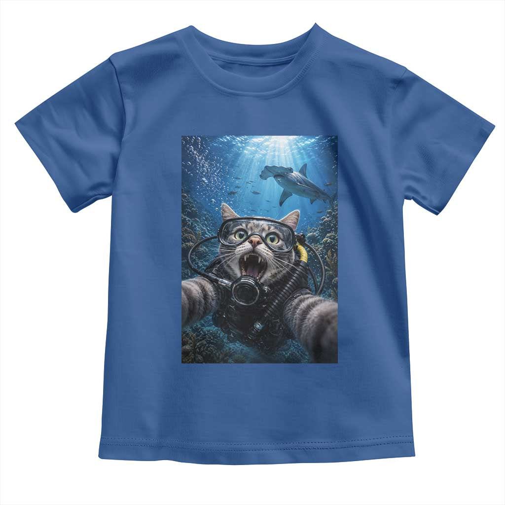 Funny Scuba Diving Cat Selfie With Hammerhead Shark Toddler T Shirt