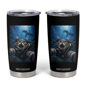 Funny Scuba Diving Cat Selfie With Hammerhead Shark Tumbler Cup