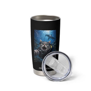 Funny Scuba Diving Cat Selfie With Hammerhead Shark Tumbler Cup