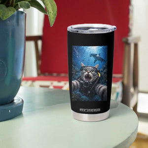 Funny Scuba Diving Cat Selfie With Hammerhead Shark Tumbler Cup