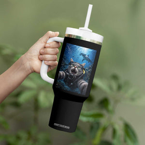 Funny Scuba Diving Cat Selfie With Hammerhead Shark Tumbler With Handle