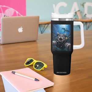 Funny Scuba Diving Cat Selfie With Hammerhead Shark Tumbler With Handle