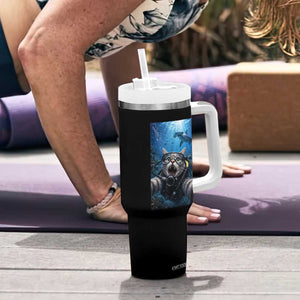 Funny Scuba Diving Cat Selfie With Hammerhead Shark Tumbler With Handle