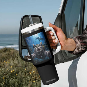 Funny Scuba Diving Cat Selfie With Hammerhead Shark Tumbler With Handle