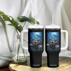 Funny Scuba Diving Cat Selfie With Hammerhead Shark Tumbler With Handle