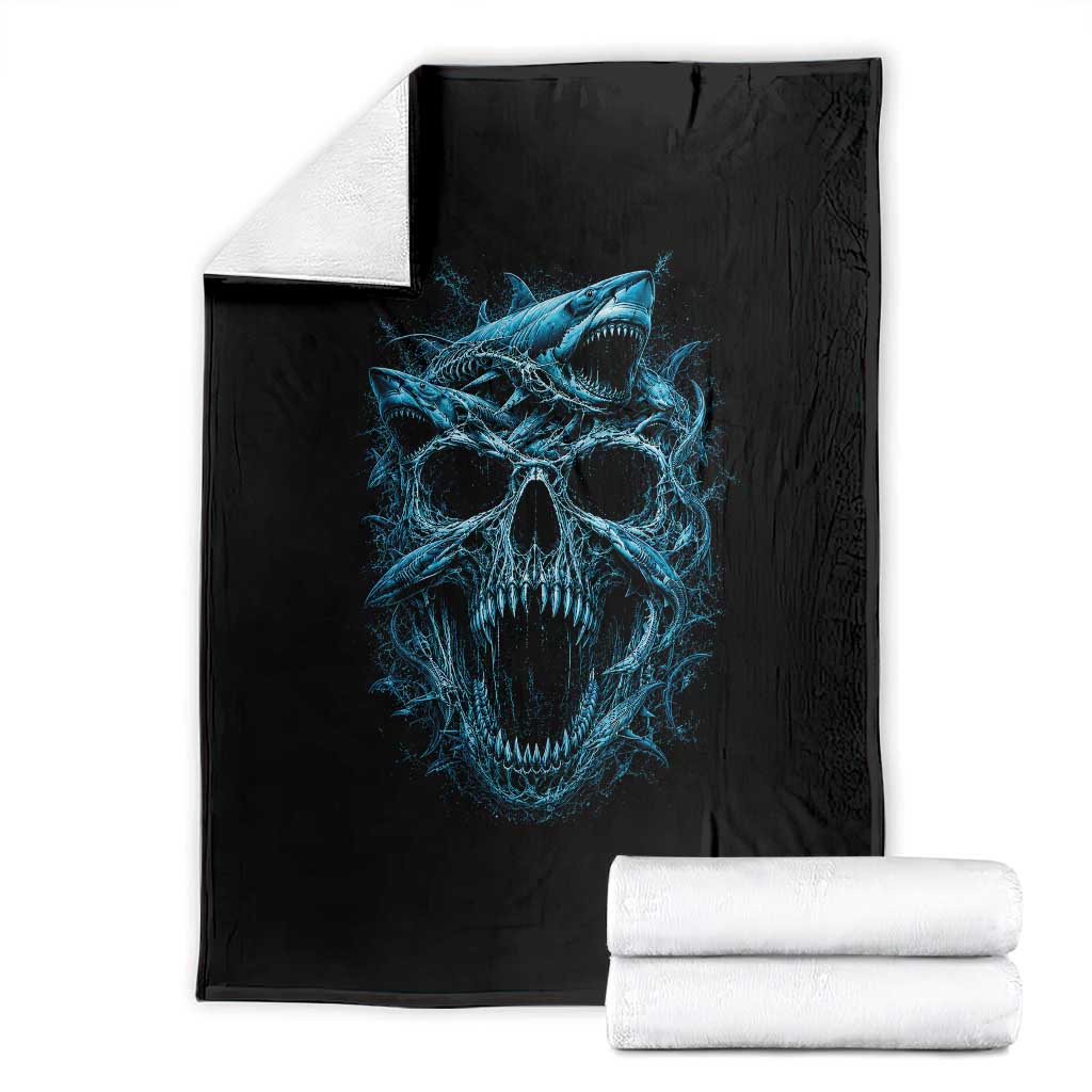 Vintage Great White Shark Skull Throw Blanket Deep Sea Horror Art