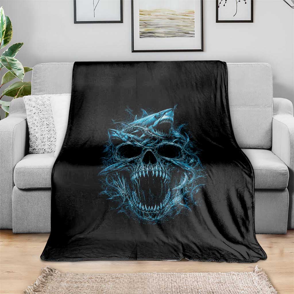 Vintage Great White Shark Skull Throw Blanket Deep Sea Horror Art