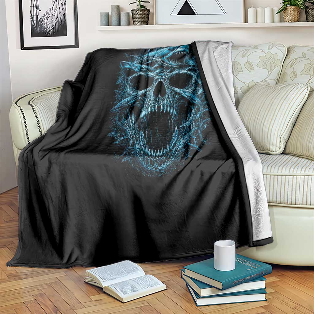 Vintage Great White Shark Skull Throw Blanket Deep Sea Horror Art