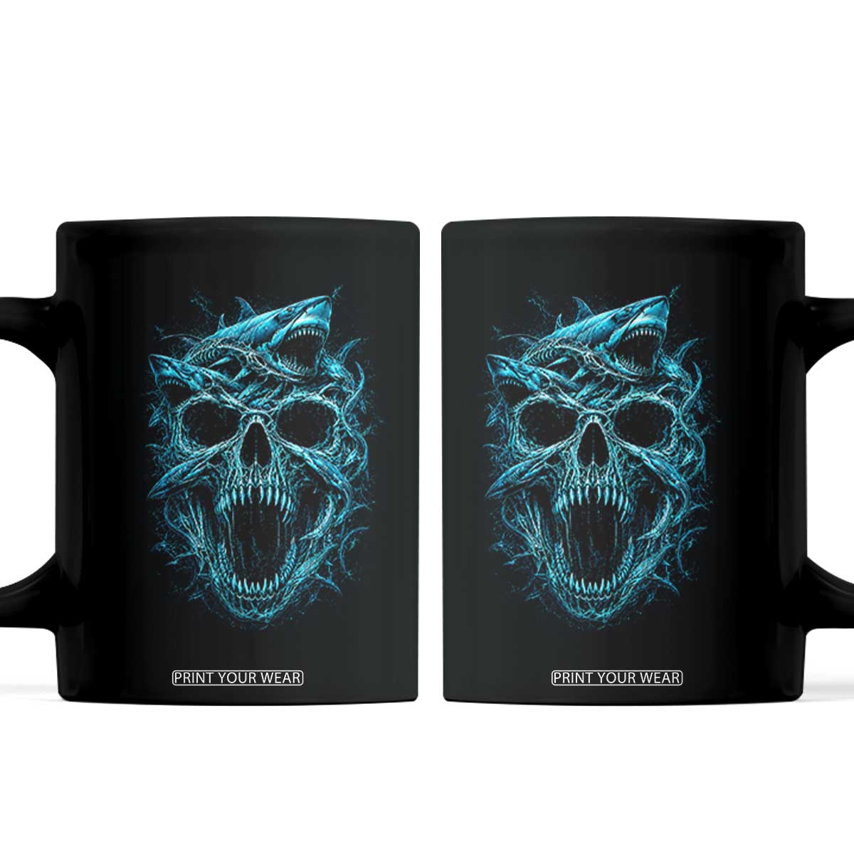 Vintage Great White Shark Skull Coffee Mug Deep Sea Horror Art TS12 Black Print Your Wear